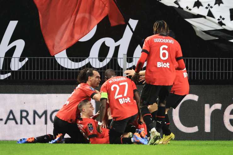 Una celebración de los jugadores del Rennes