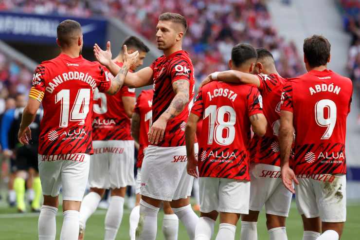 Jugadores del Mallorca tras un gol