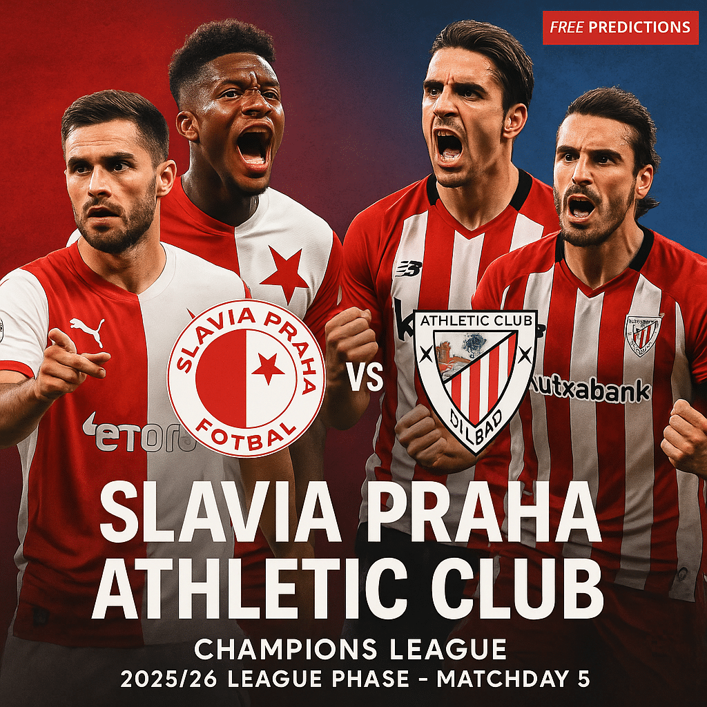 Славия Прага срещу Атлетик Клуб (Атлетик Билбао) – Шампионска лига на УЕФА 2025-26 – Фаза на лигата, 5-ти кръг Славия Прага срещу Атлетик Клуб (Атлетик Билбао) – Шампионска лига на УЕФА 2025-26 – Фаза на лигата, 5-ти кръг
