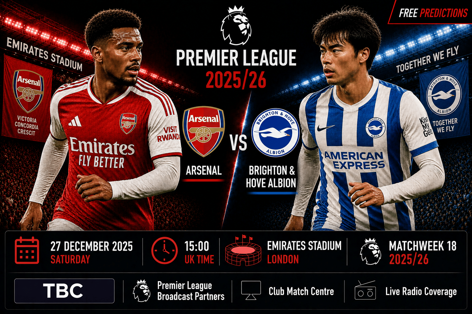 Arsenal contra Brighton & Hove Albion – Premier League 2025/26 Arsenal contra Brighton & Hove Albion – Premier League 2025/26