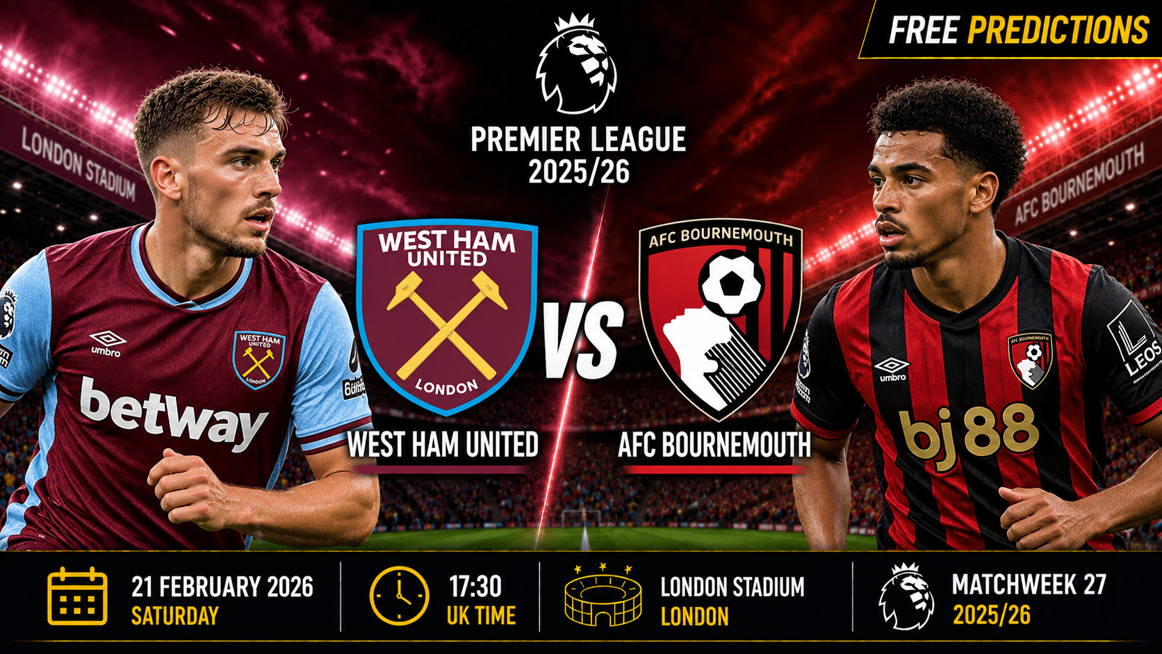 West Ham United gegen AFC Bournemouth – Premier League 2025/26 West Ham United gegen AFC Bournemouth – Premier League 2025/26