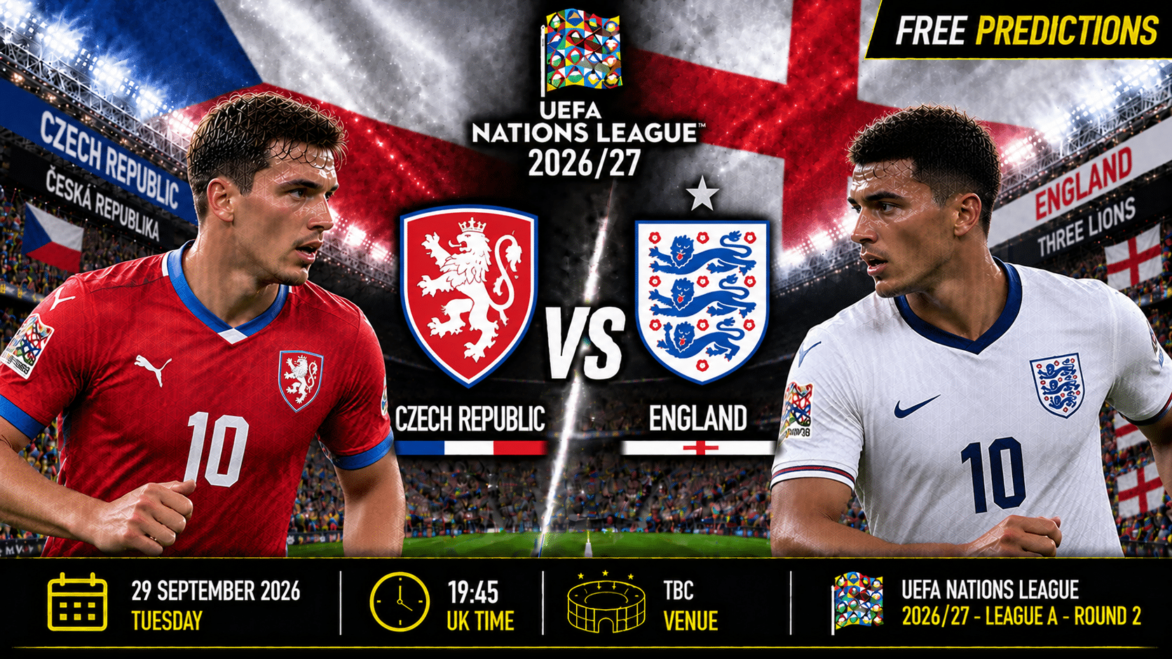 Tjekkiet mod England – UEFA Nations League 2026/27 Tjekkiet mod England – UEFA Nations League 2026/27