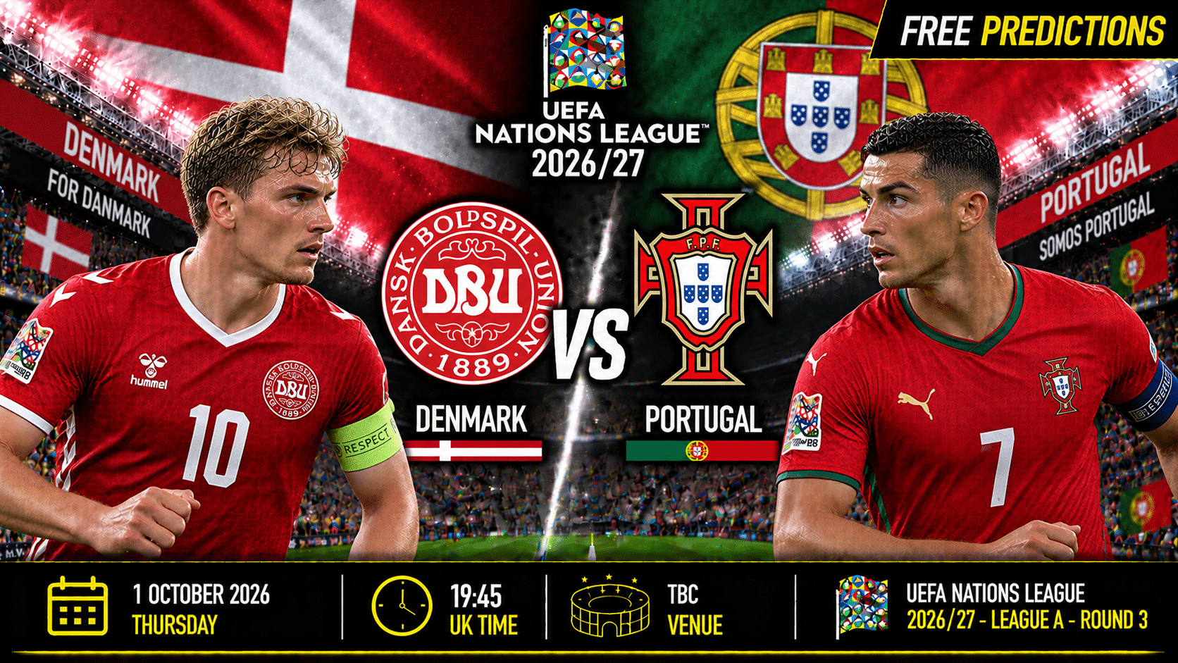Dinamarca x Portugal – Liga das Nações da UEFA 2026/27 Dinamarca x Portugal – Liga das Nações da UEFA 2026/27