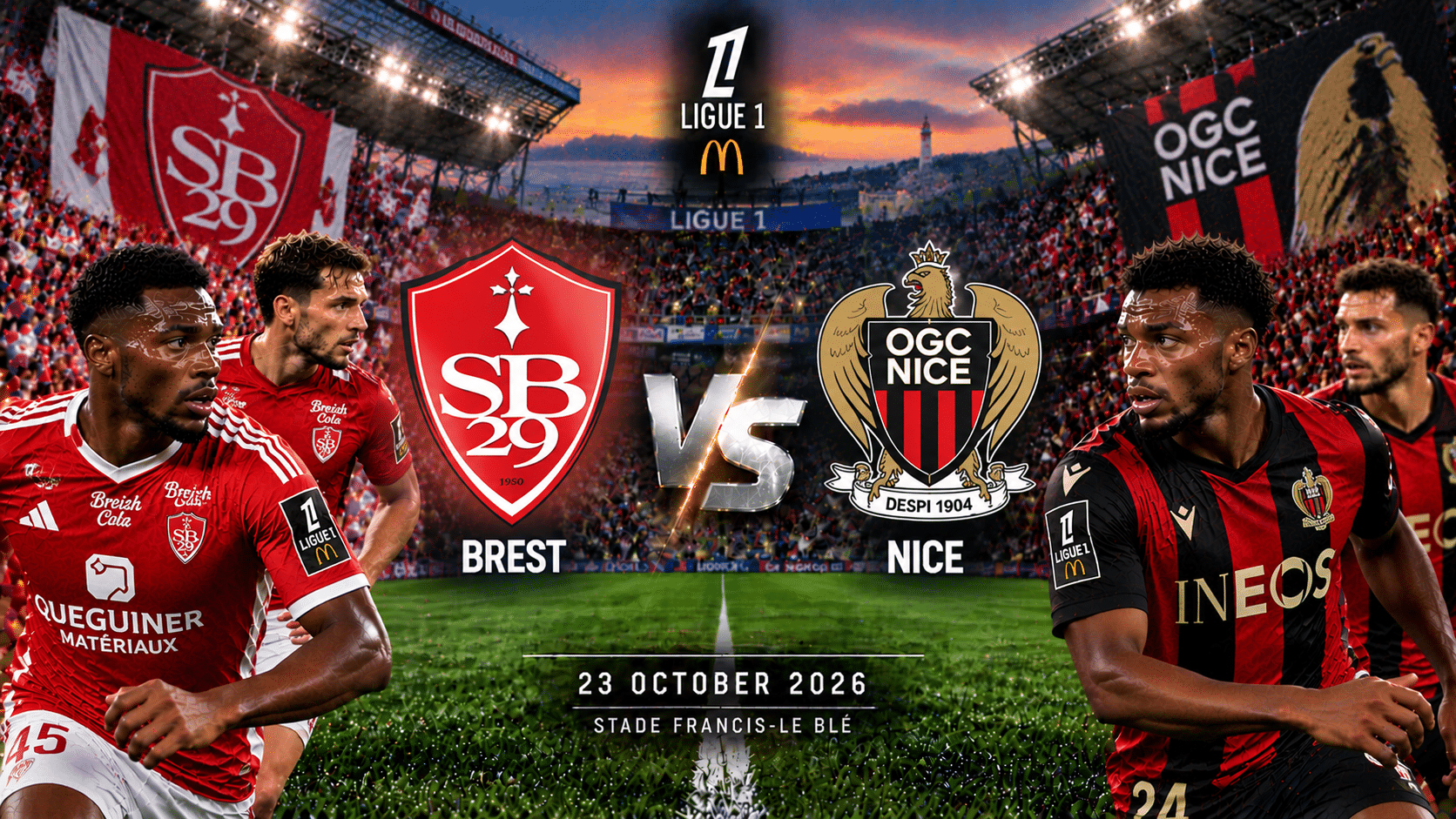 Brest x Nice – Ligue 1 francesa 2026/27 Brest x Nice – Ligue 1 francesa 2026/27