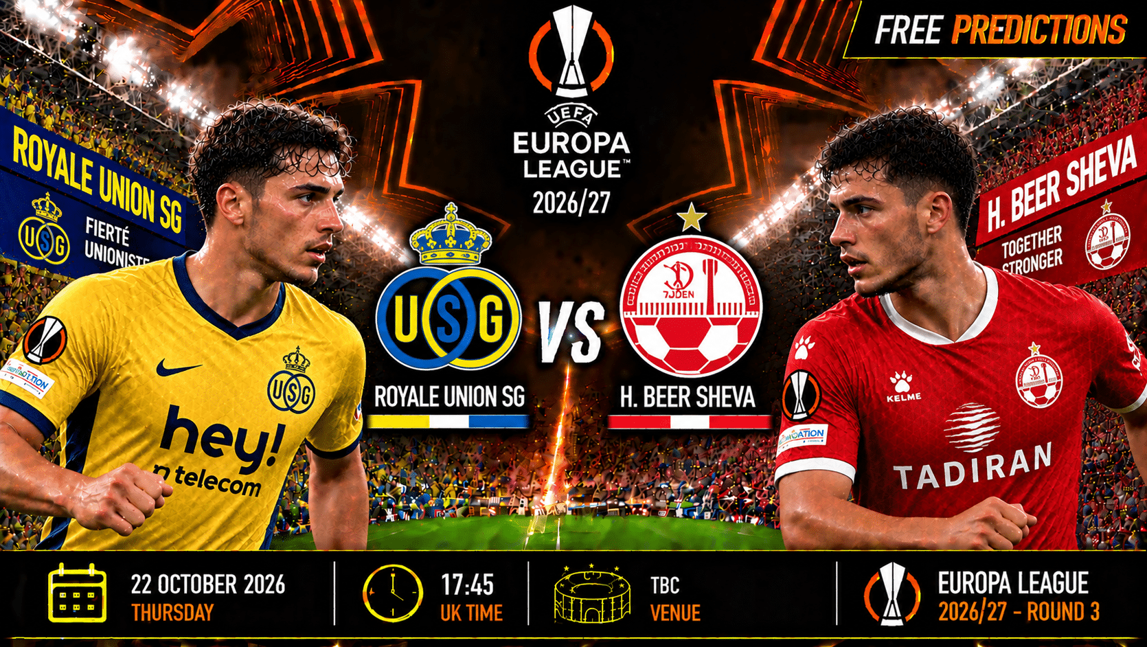 Royale Union SG εναντίον H. Beer Sheva – Europa League 2026/27 Royale Union SG εναντίον H. Beer Sheva – Europa League 2026/27