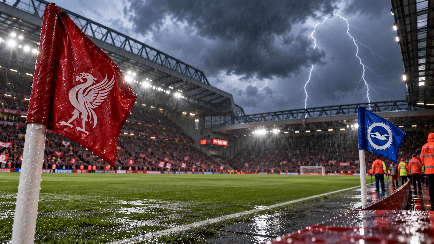 Alerta de tempestade levanta dúvidas sobre o jogo entre Liverpool e Brighton Alerta de tempestade levanta dúvidas sobre o jogo entre Liverpool e Brighton